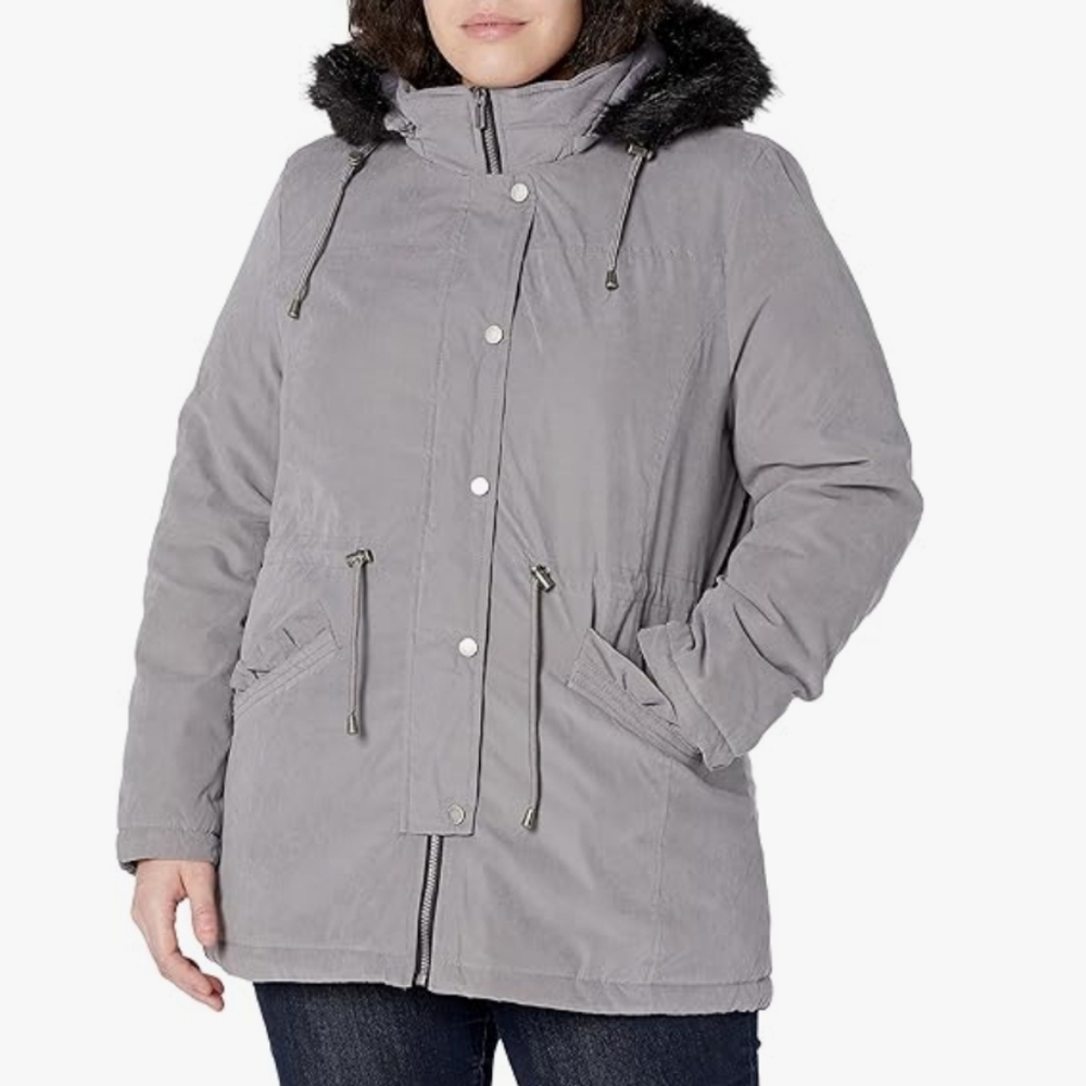 Celebrity Pink Anorak Coat with Faux Fur Trimmed Hood